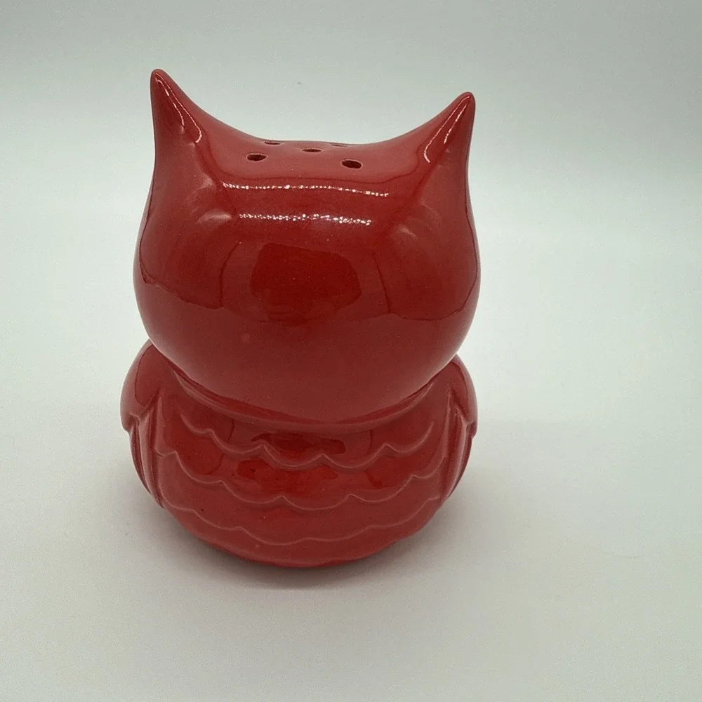 Vintage‎ Mid-Century Modern Red Ceramic Owl Tea Light Candle Holder-Retro Decor